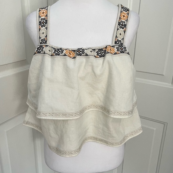Madewell Tops - Madewell Linen Blend Cropped Embroidered Tiered Anita Smock Top Small White Y2K